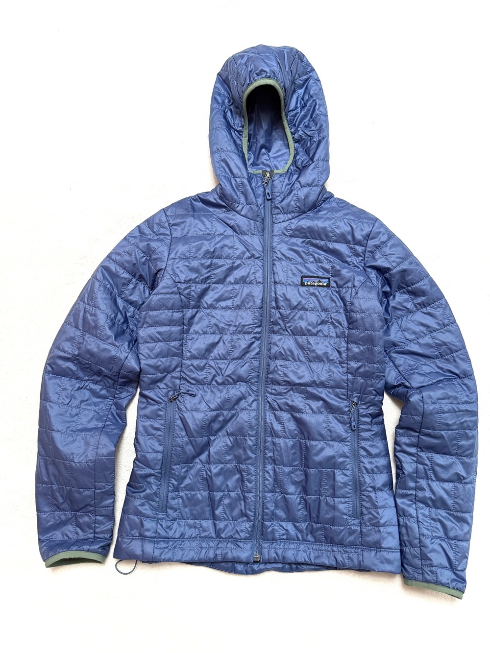 Patagonia sz S Nano Puff Hoodie Jacket Full Zip Blue Coat Quilted Insulated